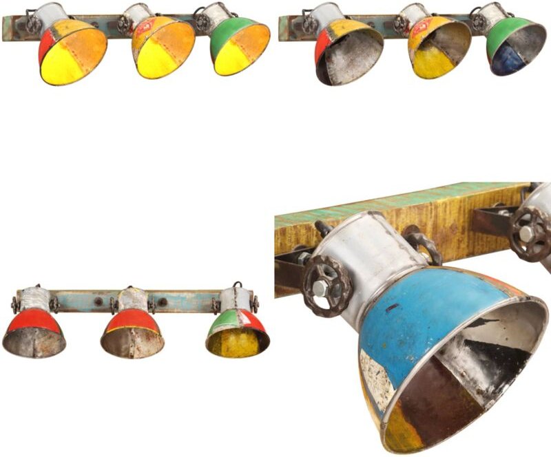 Wandleuchte Industrie-Stil Mehrfarbig 65x25 cm E27 - Wandlampe mit 3 Flammen - Altholz Wandlampe