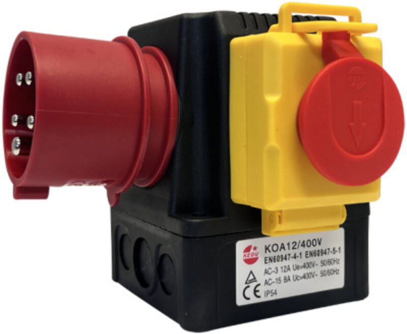 KEDU KOA12 Schalter Stecker Kombination 400V 12A mit Phasenwender und Not-Aus Funktion Baukreissäge