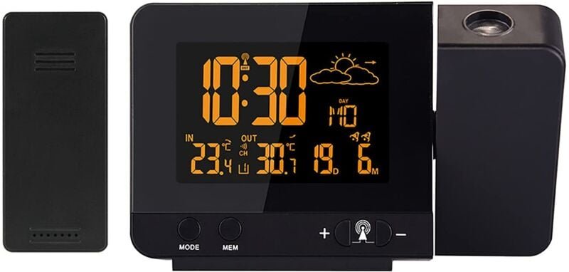 Digitaler Projektionswecker, Innentemperatur und Außentemperatur, Wettervorhersage, Anzeige von Datum und Uhrzeit im 12/...