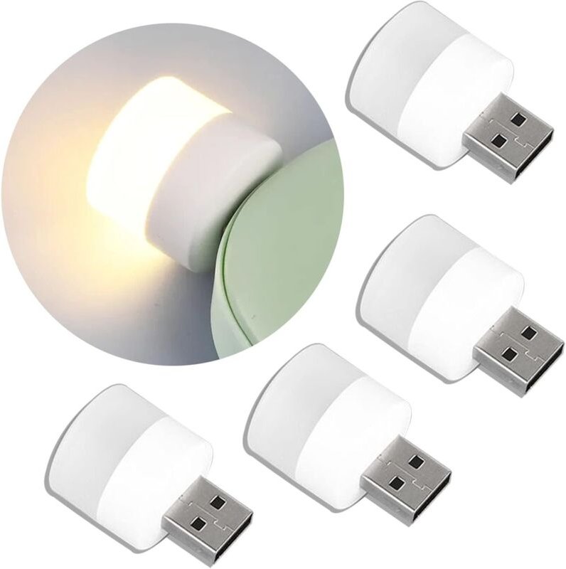 Mini-USB-LED-Nachtlichtbirne, zum Einstecken, warmweiß, kompakt, ideal für Schlafzimmer, Badezimmer, Flur, Küche (4 warm...