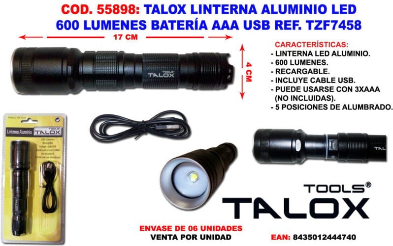 Talox Aluminium led wiederaufladbare Taschenlampe 600 Lumen AAA-Batterie usb