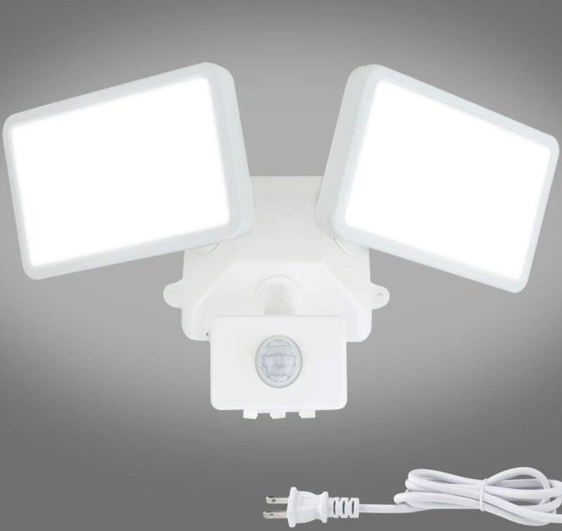 Außenleuchte mit Bewegungsmelder, 20 W, 6000 K, Sicherheitsleuchten zum Einstecken, 2 verstellbare Köpfe, IP65, wasserdi...