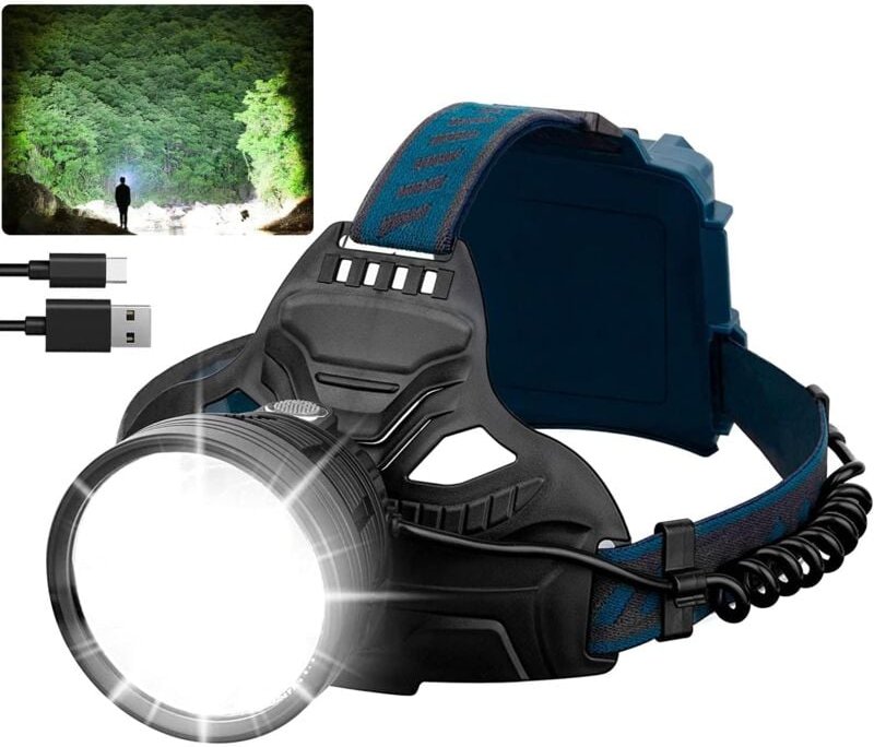 Wiederaufladbare LED-Stirnlampe, ultrastarke 50.000 Lumen, 4 Modi, LED-Taschenlampe mit rotem Rücklicht, USB wiederaufla...