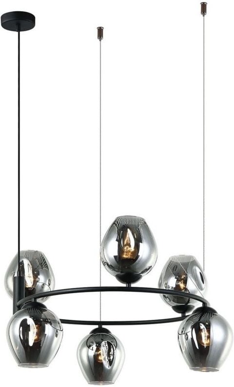 Thumbnail - Roxane - Modern Hanging Pendant Black 6 Light mit Graphit Smoky Shade, E27 - Italux