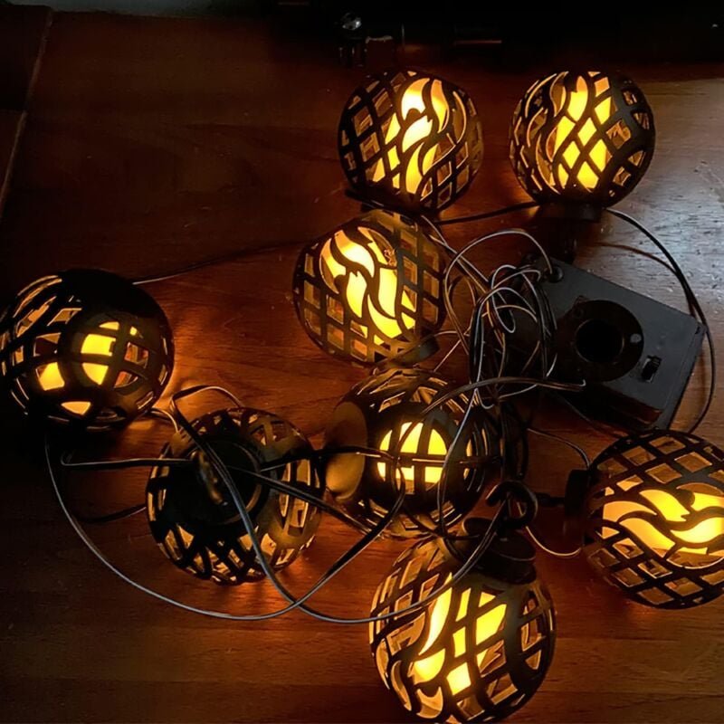 Thumbnail - Solar-Lichterkette für den Außenbereich, wasserdicht, zum Aufhängen, 8 LED-Lichterketten mit flackernder Flamme für Gart...