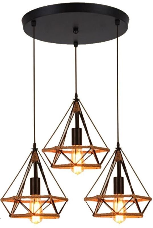 3 Flammig Vintage Pendelleuchte E27 Metall Käfig Hängende Deckenleuchte 25CM Schwarz für Küche Esszimmer