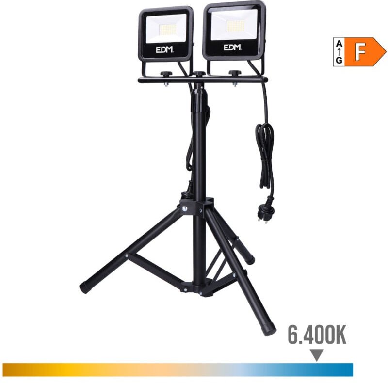 EDM - 2 Led-Projektoren auf Stativ 6400k - 2x30W - 2x2370 Lumen - Schwarz