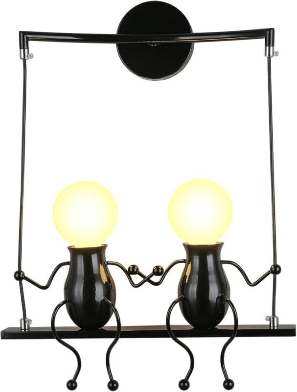 Modern Wandlampe 2 Humanoid Wandleuchte Metall Lampenkörper für Schlafzimmer Kinderzimmer Küche Schwarz
