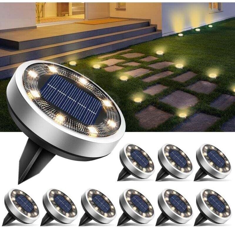 Lot de 10 Lampe Solaire Au Sol, 8 LED Jardin Exterieur Solaire Etanche IP65 Lumiere Solaire, Spot Solaire Extérieur pour...