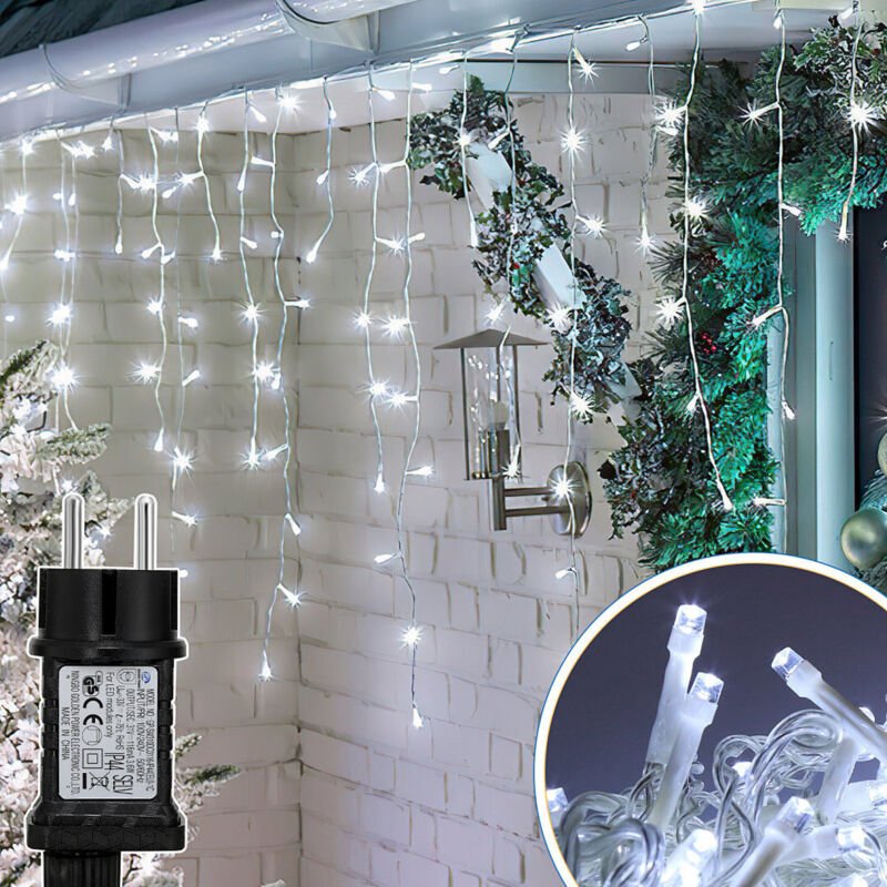 TolleTour 10M 200LEDs Eisregen Lichterkette Kaltweiß, Fenster Lichtervorhang mit 8 Modi IP44 Wasserfest, Weihnachtsbeleu...