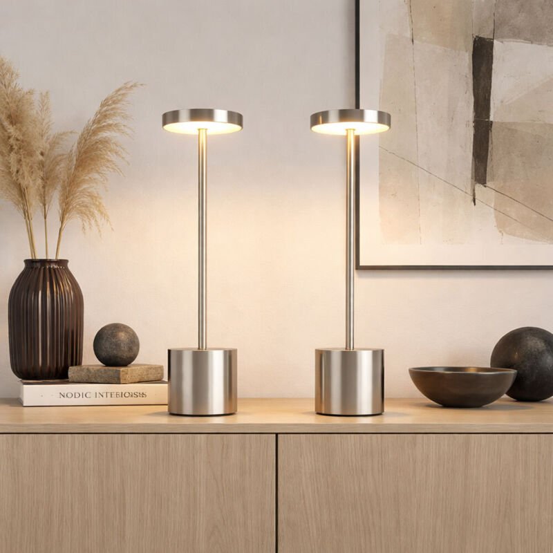 Tischlampe Tischleuchte silber Wohnzimmerlampe CCT Akku Touchdimmer, Metall Kunststoff, 1,2W 138Lm 2700K 4500K 6000K, H ...