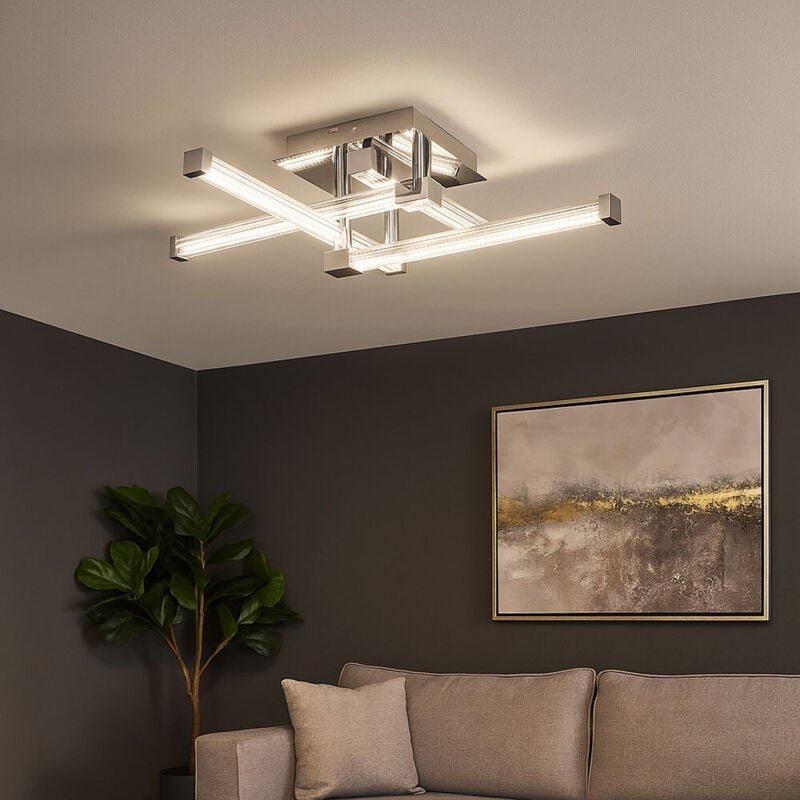 Globo Lighting - Deckenleuchte Glas klar Wohnzimmerleuchte Designlampe chrom, led 25,6W 2918Lm neutralweiß, LxBxH 69,2x6...