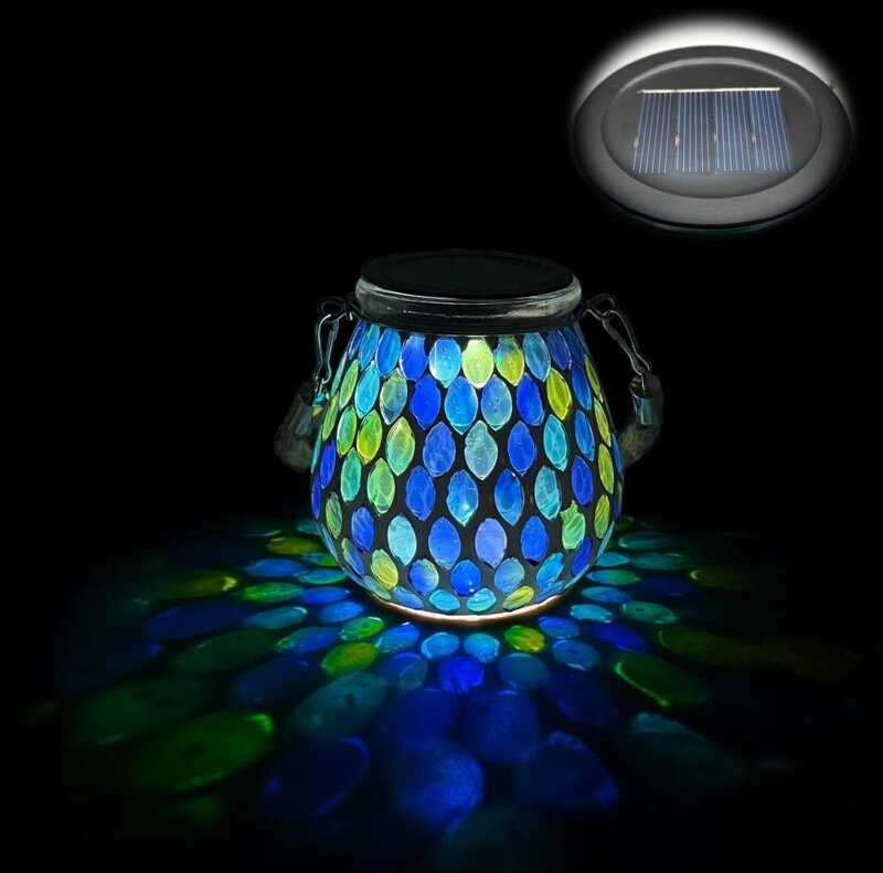 Solar-Mosaikleuchte für den Außenbereich, Ein-/Ausschalter, Hängeleuchte aus Glasmosaik, Solar-Tischleuchte, IP65 wasser...