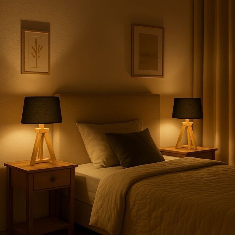 Set aus 2 hod Tischlampen aus Holz E27 37cm