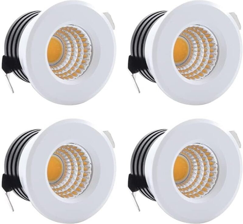 4 Stück Klein Mini LED Einbaustrahler 3W, 230V Deckenstrahler mit Transformator COB Downlights Deckenspots 300lm für