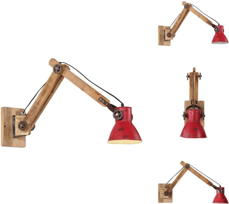 Wandleuchte 25 W Rot 96x15x20 cm E27 - Industrielampen - Wandleuchte Rot - Eisenlampenschirm - Holzmöbel - Wohnraumdekor...
