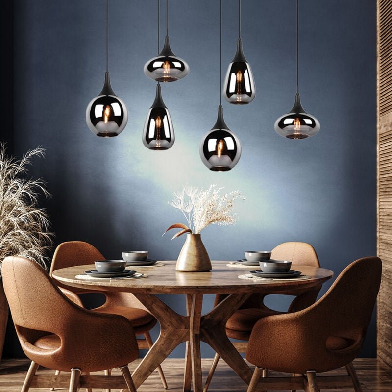 Trio - Hängeleuchte Esszimmerlampe Pendelleuchte Wohnzimmerlampe, Metall schwarz Glas chrom bedampft, unterschiedliche L...