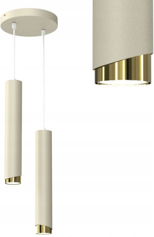 Frei. Rohr-Hängelampe 2x GU10 Eiszapfen beige gold abgeschrägt auf einem Rad