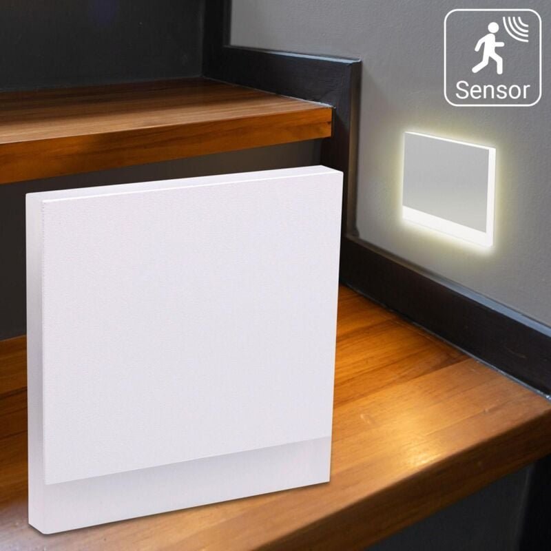 LED Treppenleuchten mit Bewegungsmelder eckig weiß 1,5W - Lichtfarbe: Warmweiß - Lichtaustritt: Orbis