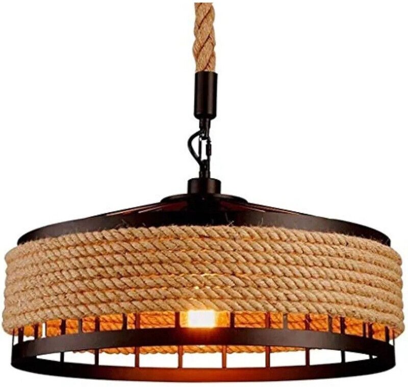 Hanfseil-Hängeleuchte Ø 30 cm – Vintage-Industriedesign, rustikale Dekoleuchte für Zuhause oder Restaurant, Leuchtmittel...