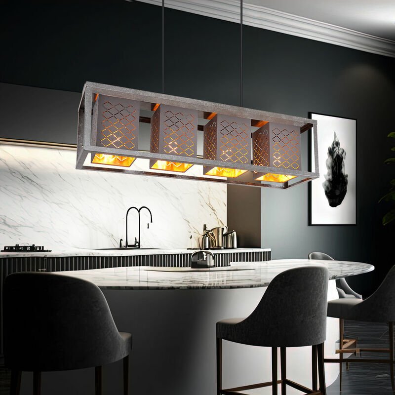 Pendelleuchte Metall 4 flammig Hängelampe Esstisch grau Pendellampe verstellbar, Höhe anpassbar, Orientalisch Dekorstanz...