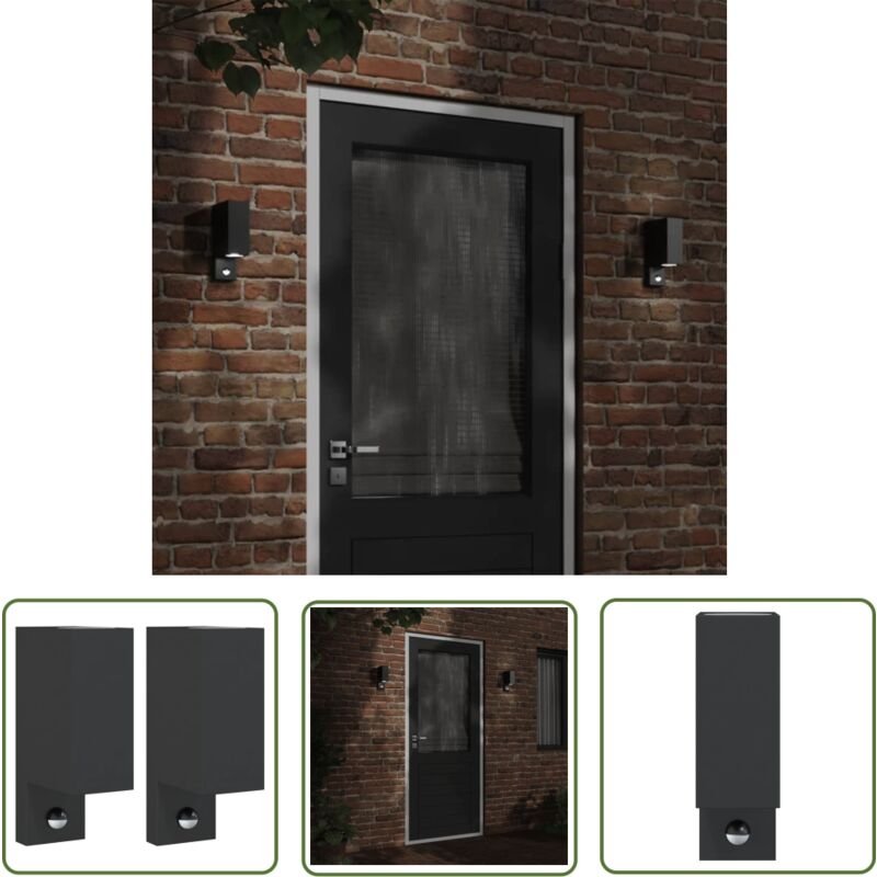 Außenwandleuchten mit Sensor 2 Stk. Schwarz Aludruckguss - LED-Leuchte - Außenleuchte - Wandleuchte - Sicherheitslicht -...