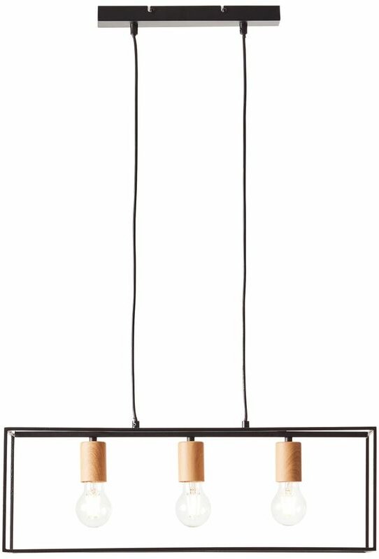 Lampe, Arica Pendelleuchte 3flg schwarz/holzfarbend, 3x A60, E27, 60W, Kabel kürzbar / in der Höhe einstellbar - Brillia...