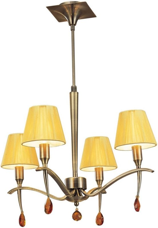 Inspired Mantra Siena Pendelleuchte, rund, 4-flammig, E14, antikes Messing mit bernsteinfarbenen Cremetönen und bernstei...