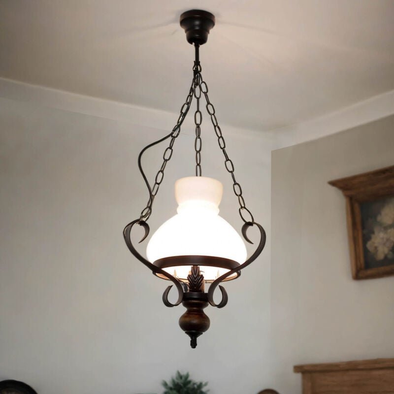 Hängelampe Landhaus Holz Metall Glas E27 Rustikal