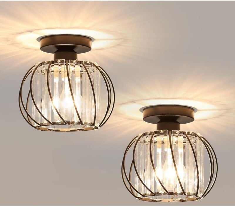 Deckenleuchte Kristall, 2 Stück Schwarz Deckenlampe Modern Metal Lampenschirm E27 Lampe für Schlafzimmer Wohnzimmer Küch...