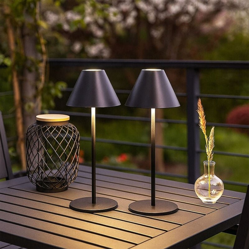 LED Tischleuchte mit Touchdimmer Außenlampe Terrassenleuchte Gartenlampe Balkonleuchte schwarz Akkuleuchte, 2 Höhen wähl...