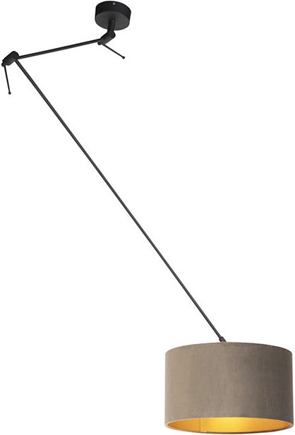 Hängelampe mit Samtschirm taupe mit Gold 35 cm - Blitz i schwarz