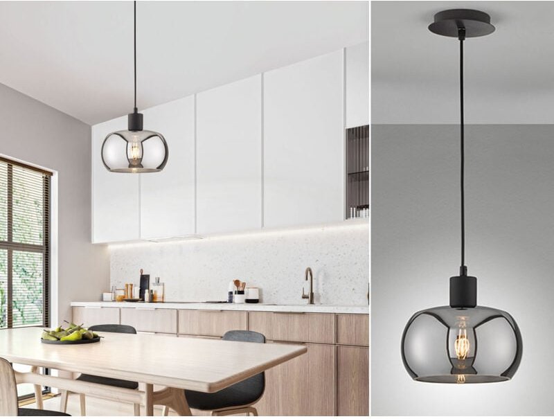 Pendellampe Hängelampe Wohnzimmerlampe Rauchglas Retro Schlafzimmerlampe D 22cm