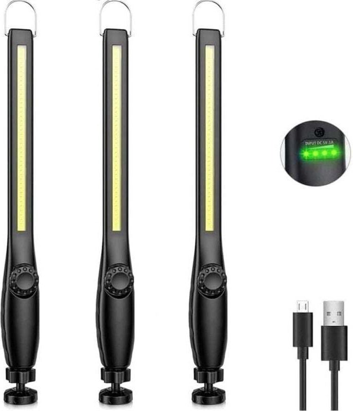 Lampe de Travail Rechargeable LED 3 Pièces, Baladeuse Mécanicien Dimmable COB pour Atelier Garage Voiture Camping