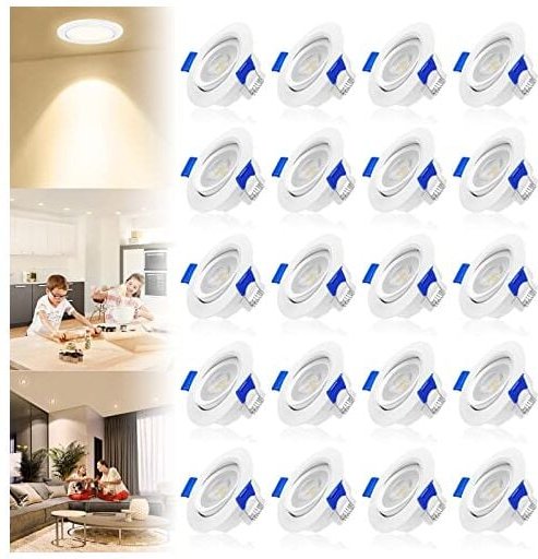 LED Einbaustrahler 5W LED Deckenspot Warmweiß Einbauleuchten 20pcs Set LED Deckenstrahler IP21 ABS Kunstdoff + Acrylgläs...