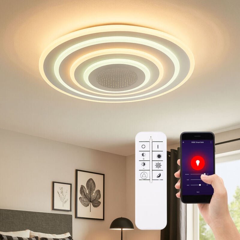Smart Home Deckenlampe led cct Wohnzimmer Smart Deckenleuchte App Schlafzimmer, mit Fernbedienung dimmbar, 1x Smart led ...