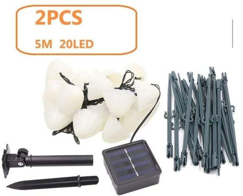 2er-Pack Solar-Gartenleuchten in Pilzform, 5 m, wasserdicht, dekorativ, für Wege, Landschaften, Terrassen, Höfe, Rasen, ...