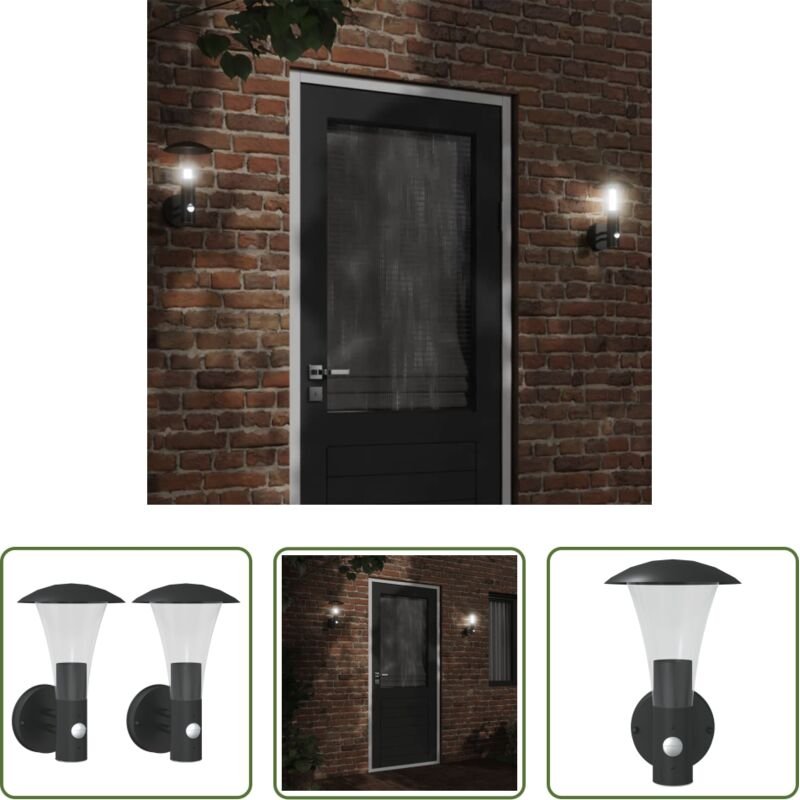 vidaXL Bewegungsmelder - Außenwandleuchten mit Bewegungsmelder 2 Stk. Schwarz Edelstahl