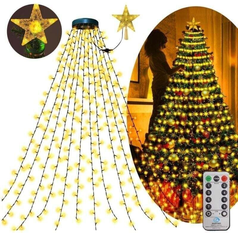 Warmweiße Lichterkette für Weihnachten, 2 m lang, 400 LEDs, 8 Beleuchtungsmodi, Speicherfunktion, für drinnen und drauße...
