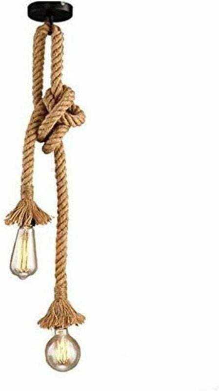 Lablanc - Hanfseil-Kronleuchter, Hanfseil-Doppelkopf-Hängeleuchte für Esszimmer, Flur, Restaurant, Bar, Café, Wohnzimmer...
