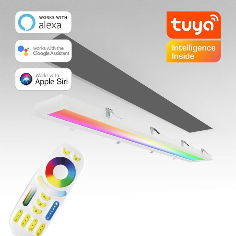 RGB+CCT LED Panel 120x15cm inkl. MiBoxer Smarthomesteuerung 24W 24V Rahmen weiß - Panelmontage: Einbaurahmen weiß