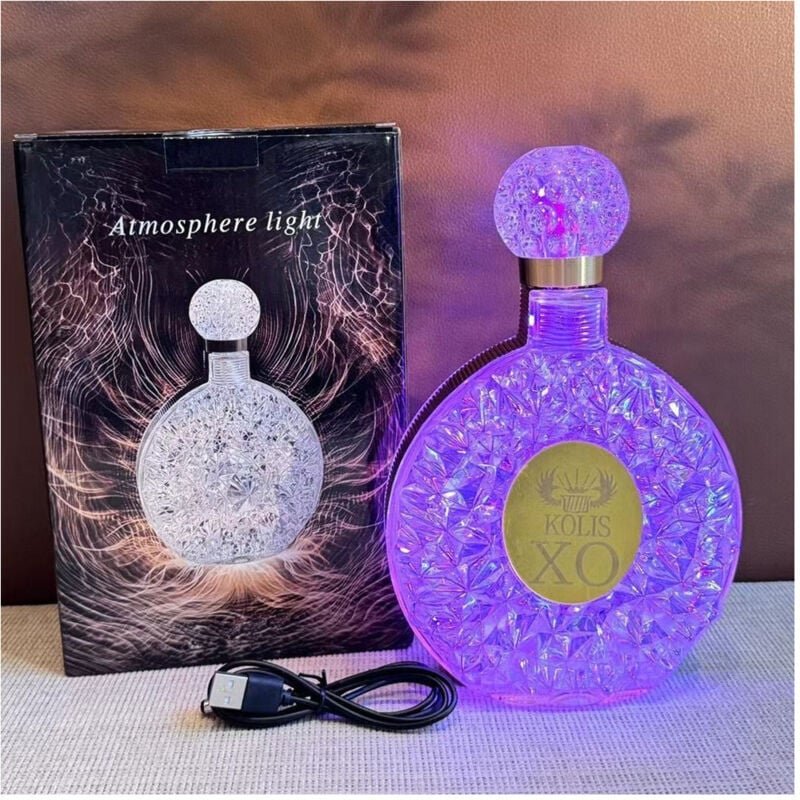 Trade Shop - LAMPADA DA TAVOLO LUCE NOTTURNA D'ATMOSFERA CRISTALLO BOTTIGLIA VINO RICARICA TOUCH -