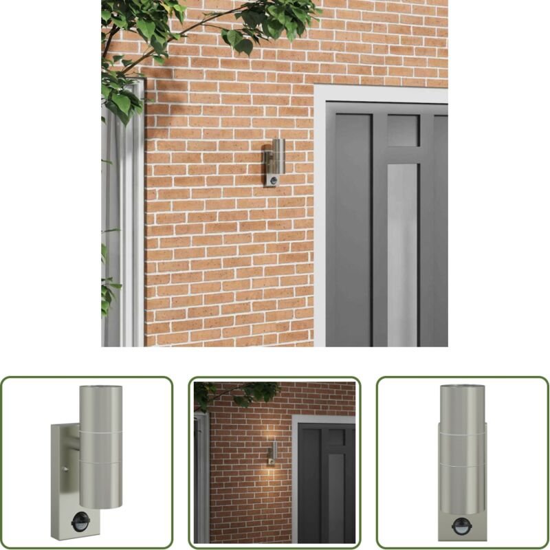 Wandbeleuchtung - Außenwandleuchte Silber 7 x 10 x 22 cm Edelstahl und Glas