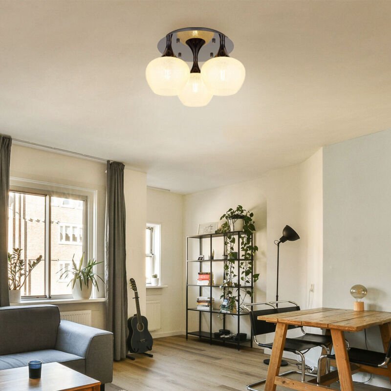 Deckenlampe Deckenleuchte Esszimmerleuchte Glas weiß gemustert verchromt schwarz