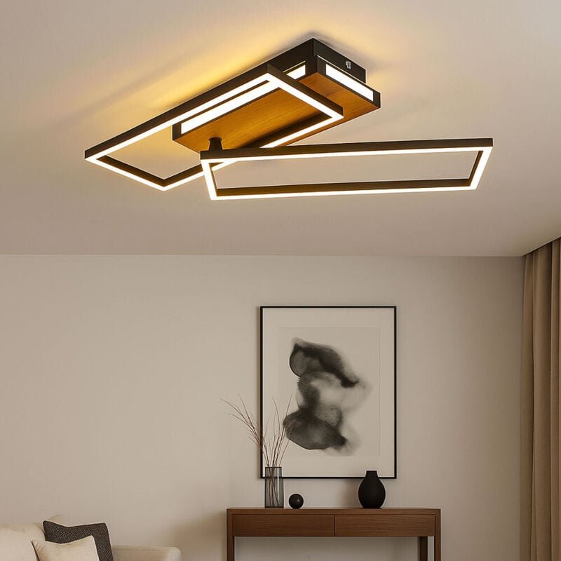 LED Deckenleuchte 3-Stufen Deckenlampe Holz schwarz Wohnzimmerleuchte beweglich, Alu Metall, 34W 1700Lm warmweiß, LxBxH ...