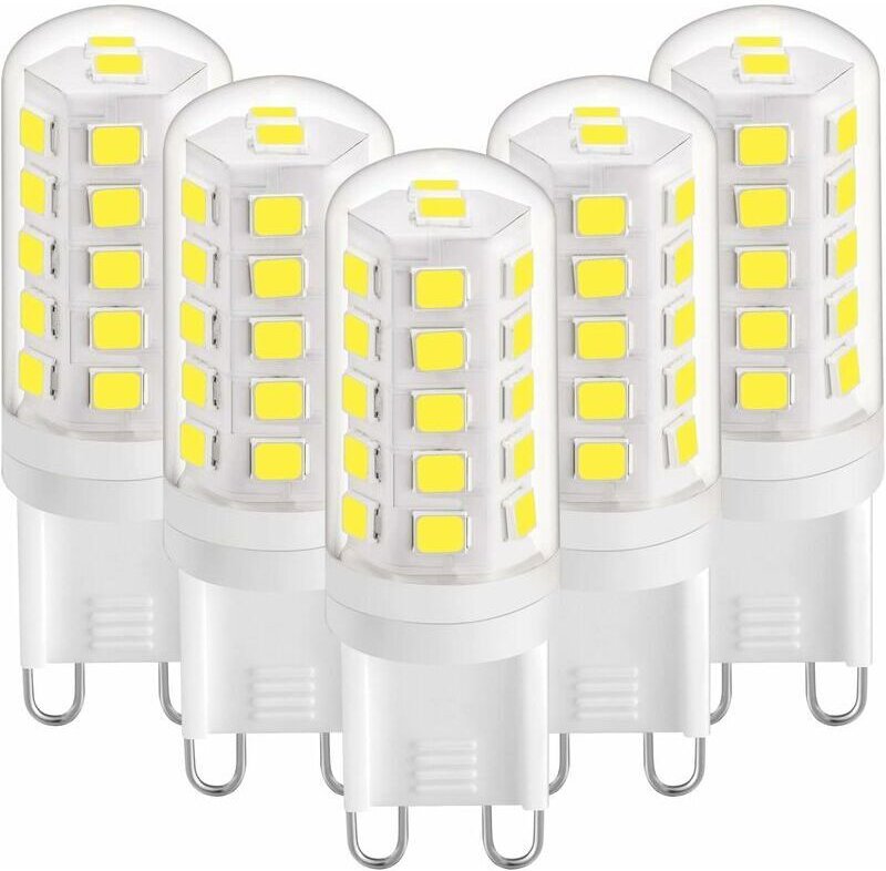 G9 3W LED-Lampe, Kaltweiß 6000K, 420LM, entspricht einer 28W 40W Halogenlampe, Wechselstrom 220-240V, 5er-Pack [Energiek...