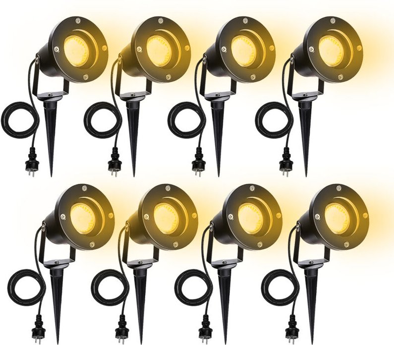 TolleTour 8X LED Gartenstrahler mit Erdspieß Gartenleuchte Gartenbeleuchtung Wasserdicht IP65 6W Warmweiß