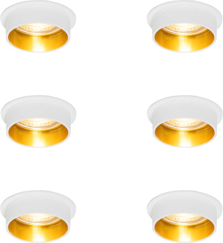 Set mit 6 modernen Einbaustrahlern weiß mit goldener Innenseite - Insta