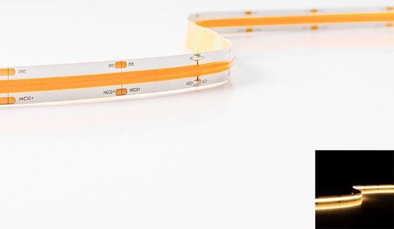 COB 24V CRI90 LED Streifen 5M 12W/m 504LED/m 10mm - Lichtfarbe: Super Warmweiß 2700K - Schutzart: IP20