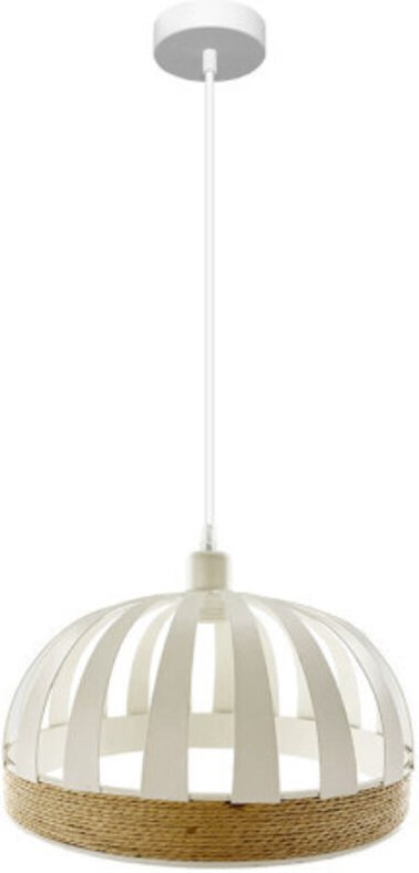 Fabrilamp - Hängeleuchte de Deckenleuchte Pienza 1xe27 Weiß/natur Regx35x35cm